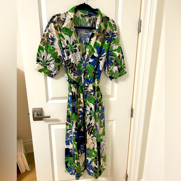ZARA MIDI PRINT BELTED POPLIN SHIRT DRESS XXL - Picture 2 of 2